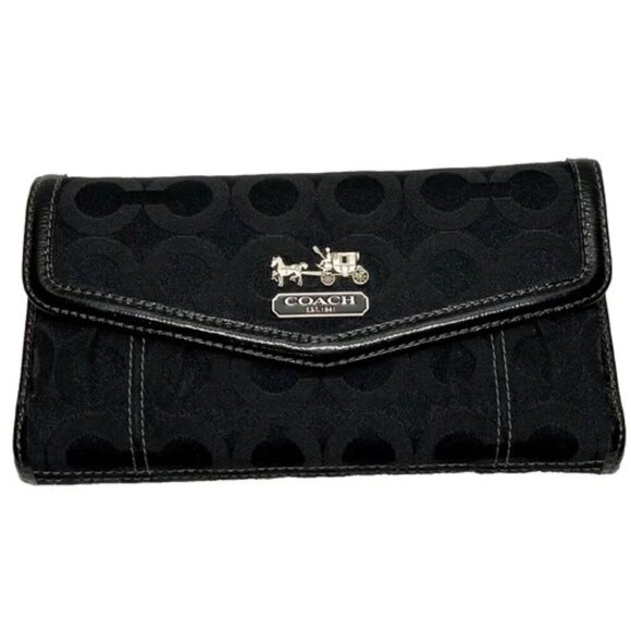 Coach Madison Op Art Flap Wallet Signature Black Canvas 43641 Checkbook EUC - Picture 1 of 16